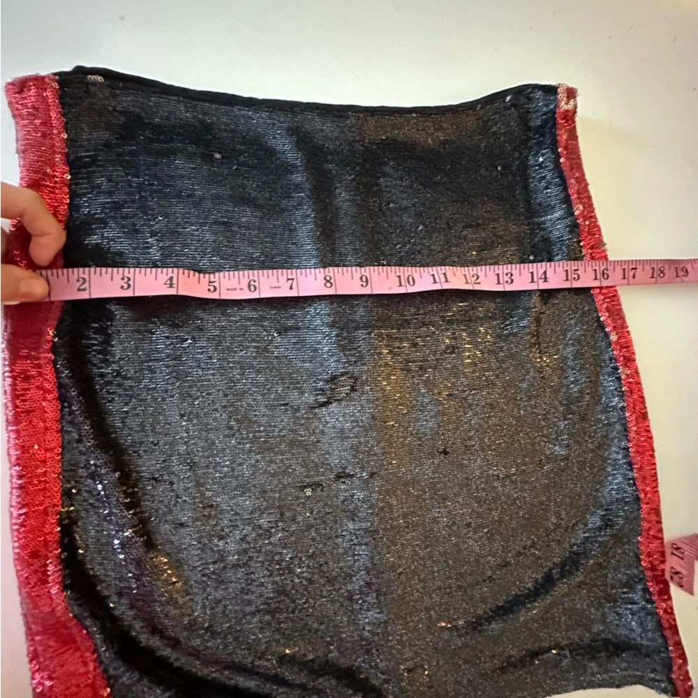 IRO Colinne Shimmer Sequin Metallic‎ Black W/Red Side Stripe Lined Mini Skirt 2